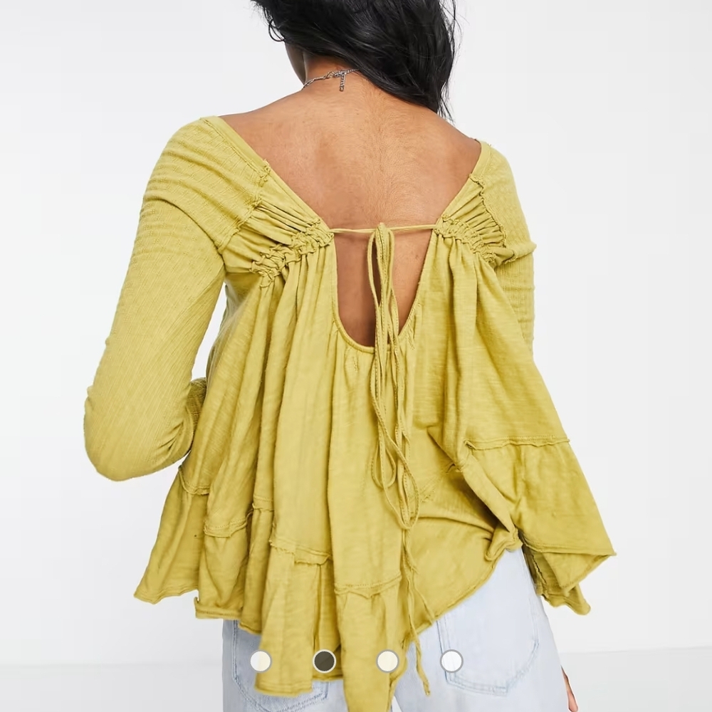 Free People Yellow Bell Sleeve Peplum Blouse - Picture 2 of 7